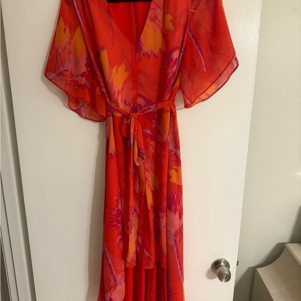 H by Halston Vibrant Red and Orange High Low Dress